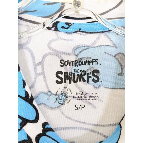 The Smurfs Pajama Sleep Lounge Set Womens S Top and Shorts Blue White Stretch - Picture 6 of 7
